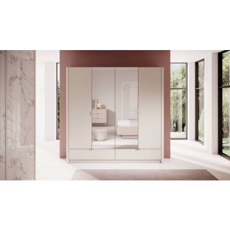 Szafa z lustrem beżowa 213 cm ryflowane fronty zaokrąglone boki LANETT